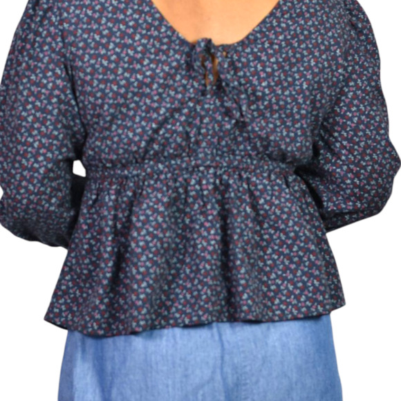 Madewell Tie Back Peplum Top Blue Daisies Floral Ditsy Micro Print Blouse Small - Picture 5 of 16
